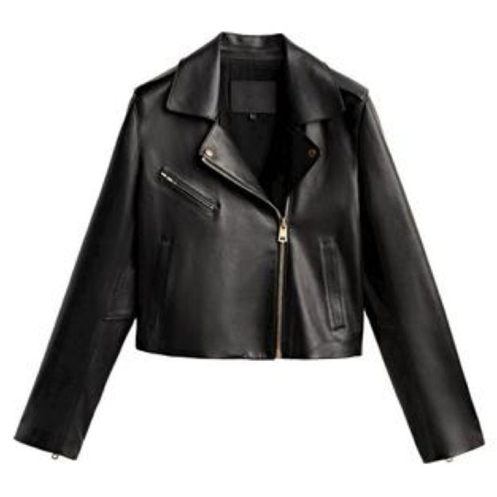 Massimo Dutti leather black bomber biker jacket coat casual classic coat